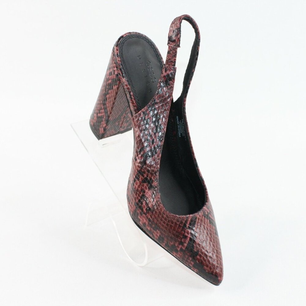 Asos Design Womens Sz 6 Faux Snakeskin Purple Slingback Block High Heels Pointed
